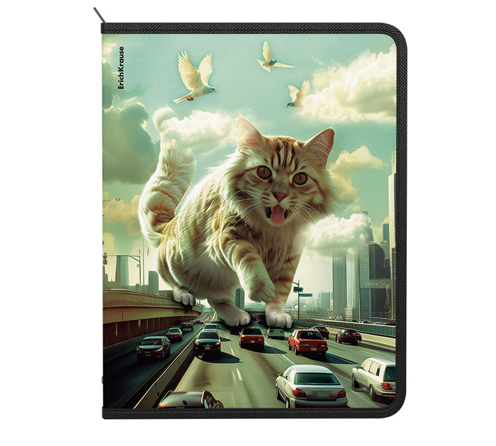Папка на молнии Erich Krause «Big City Cats» А4+, пластиковая, ассорти, 550мкм