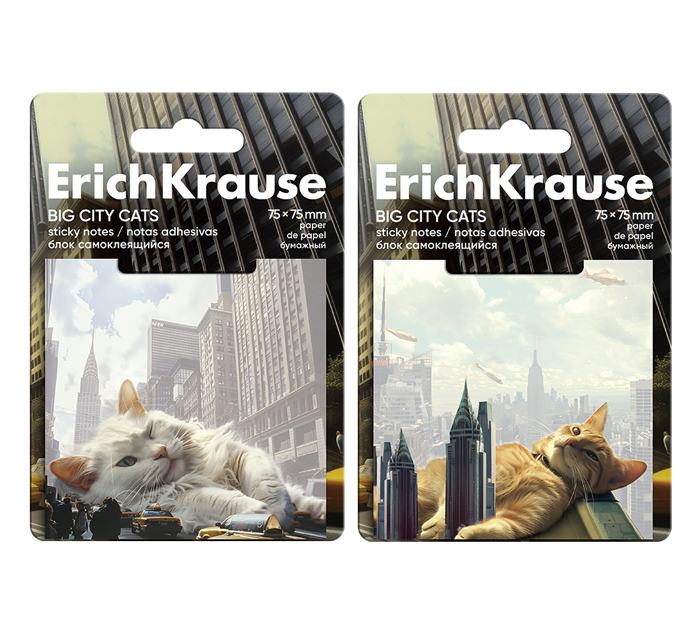Стикеры Erich Krause «Big City Cats» 75х75мм, пластиковые, ассорти, 50л