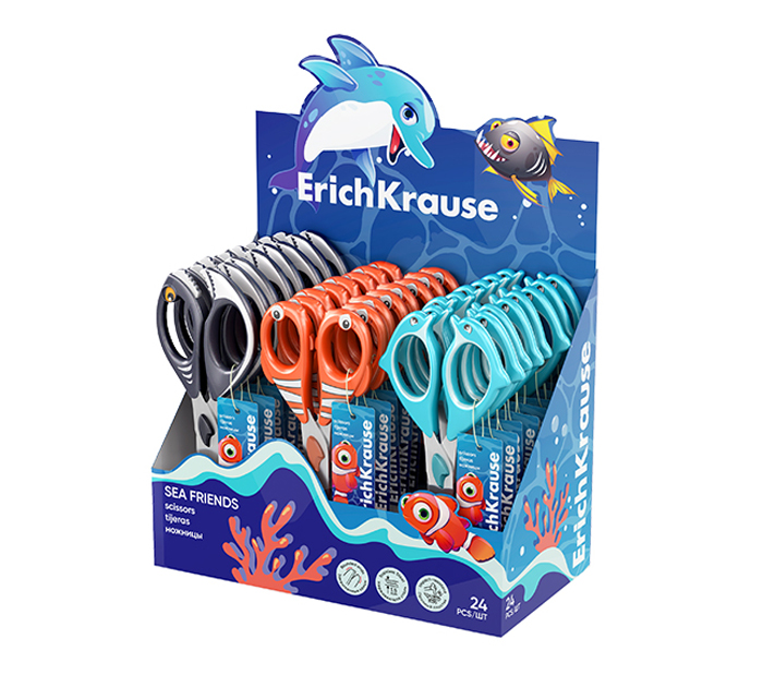 Ножницы Erich Krause «Sea Friends, Dolphin, Clownfish, Piranha» детские, 145мм