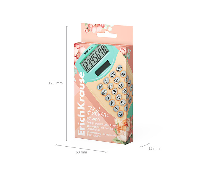 Калькулятор 8 разрядов Erich Krause «Pastel Bloom PC-900» ассорти