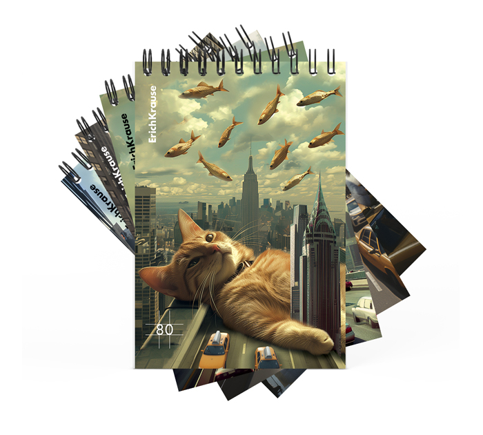 Блокнот А6 на спирали Erich Krause «Big City Cats» 80л, клетка