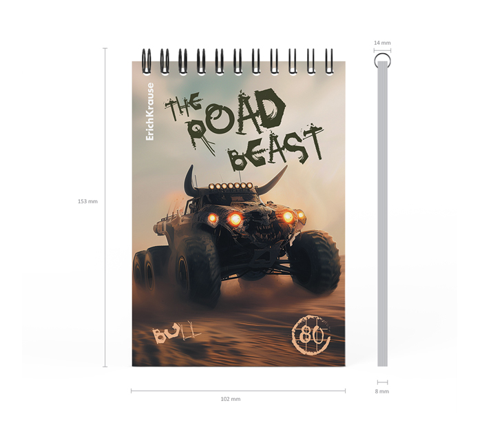 Блокнот А6 на спирали Erich Krause «Road Beast» 80л, клетка