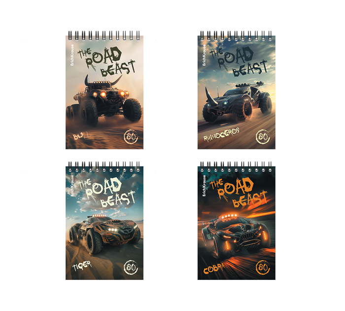 Блокнот А6 на спирали Erich Krause «Road Beast» 80л, клетка