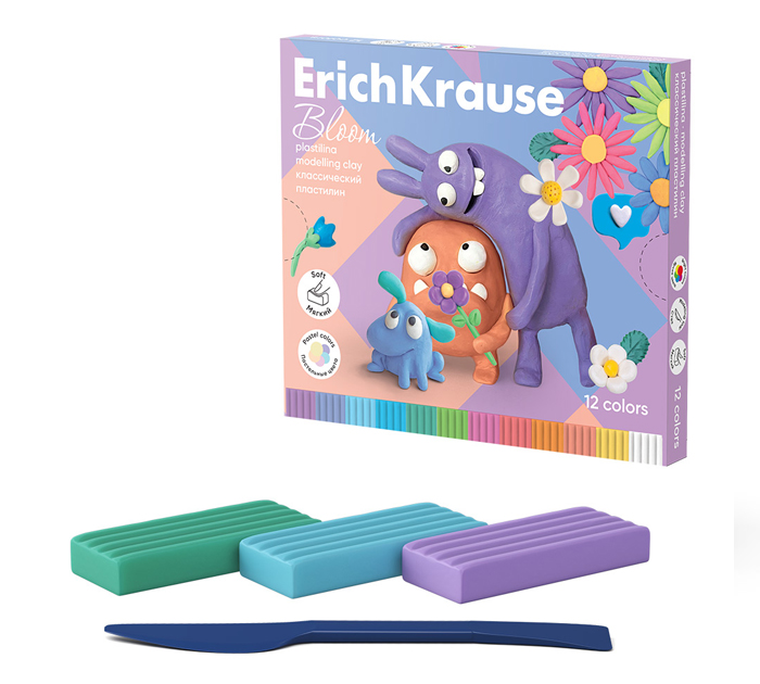Пластилин Erich Krause «Jolly Friends Pastel Bloom» 12 цветов, со стеком, 144г