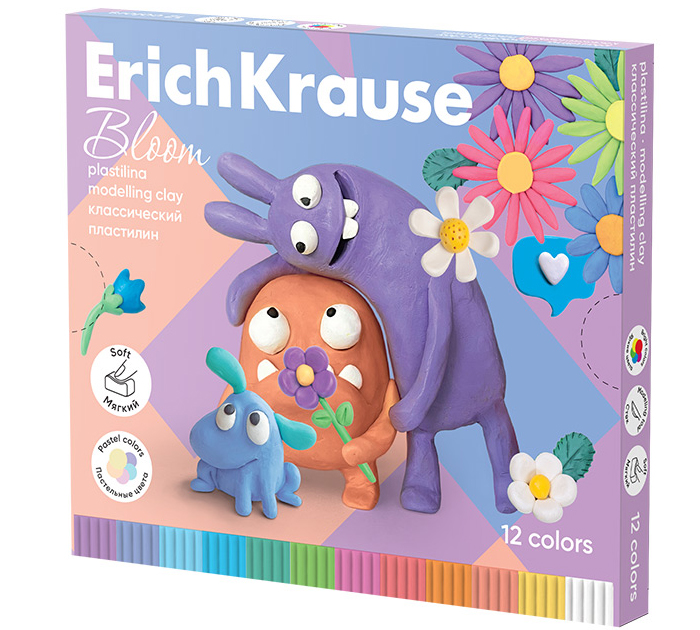 Пластилин Erich Krause «Jolly Friends Pastel Bloom» 12 цветов, со стеком, 144г