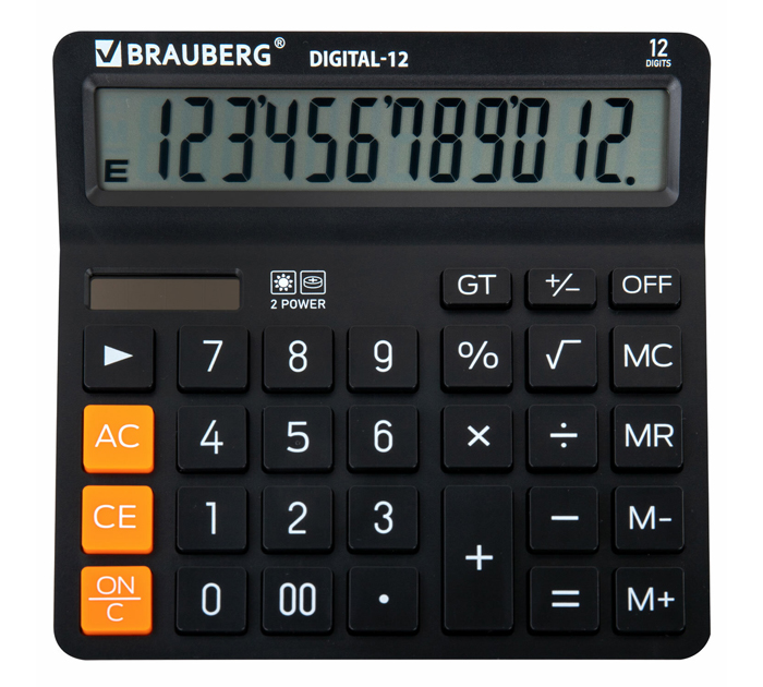Калькулятор 12 разрядов Brauberg «Digital-12-BK» черный, 151х152мм