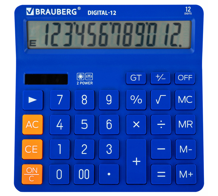 Калькулятор 12 разрядов Brauberg «Digital-12-BL» синий, 151х152мм
