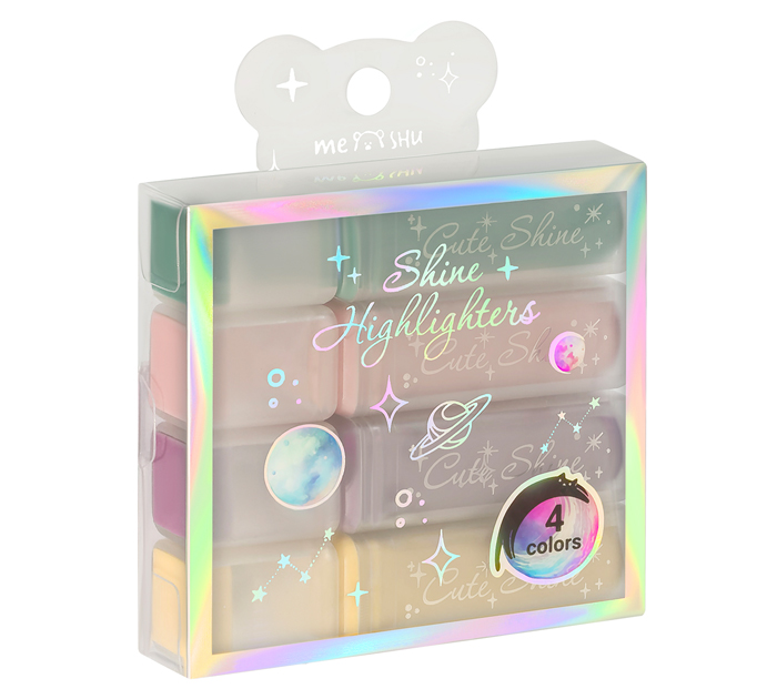 Маркеры текстовые (набор) Meshu «Shiny» 4 цвета, пастельные c глиттером, 1-5мм