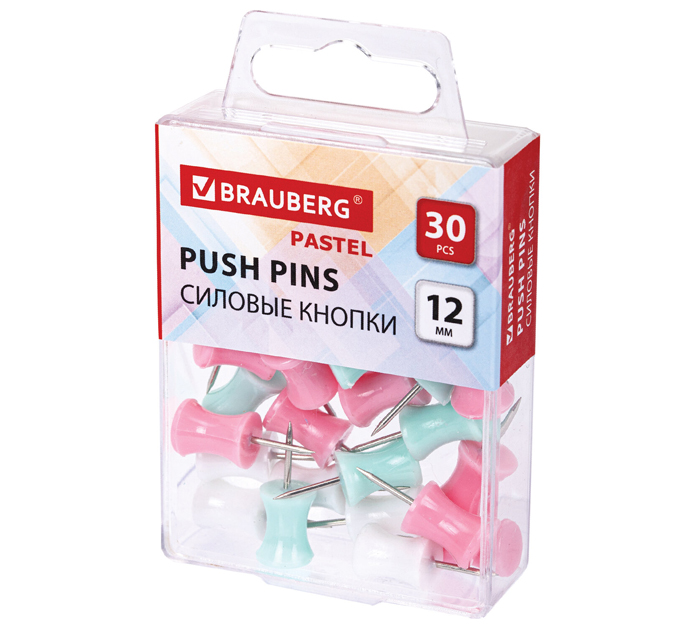 Кнопки силовые Brauberg «Pastel» цветные, 12мм, 30шт