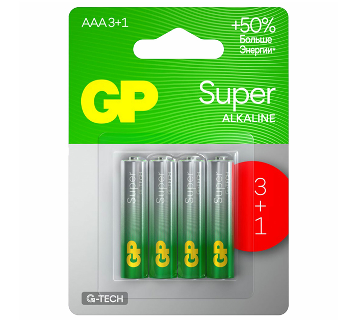 Элемент питания GP Super ААА, LR03, 4шт