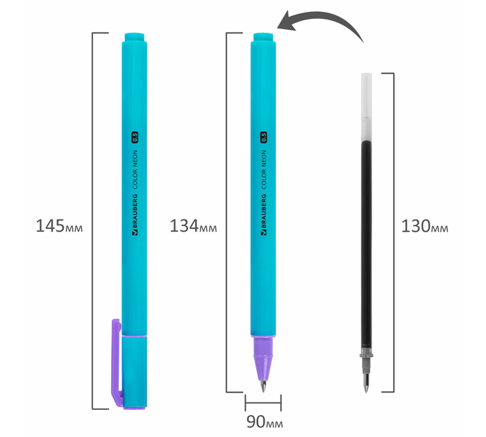 Ручка гелевая Brauberg «Color Neon» черный стержень, узел 0.5мм, линия письма 0.35мм