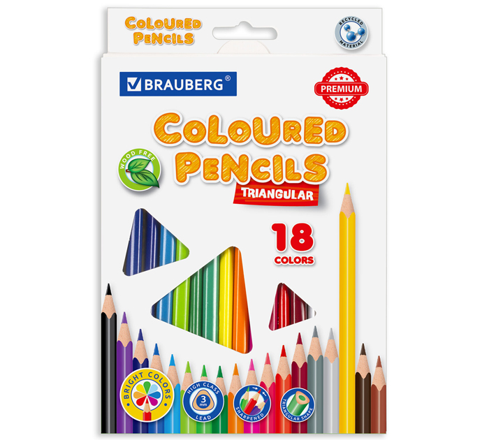 Карандаши цветные Brauberg «Premium» пластиковые, 18 цветов