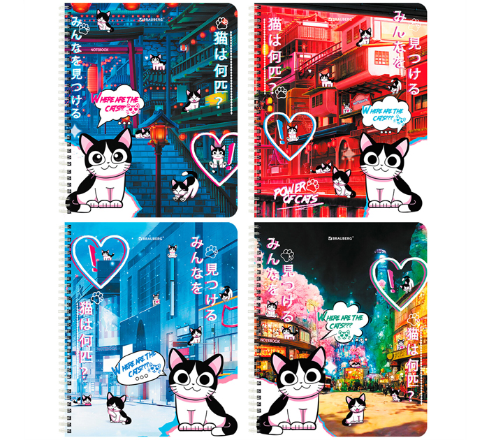 Тетрадь А5 80л клетка, на спирали, Brauberg «Anime Cats»