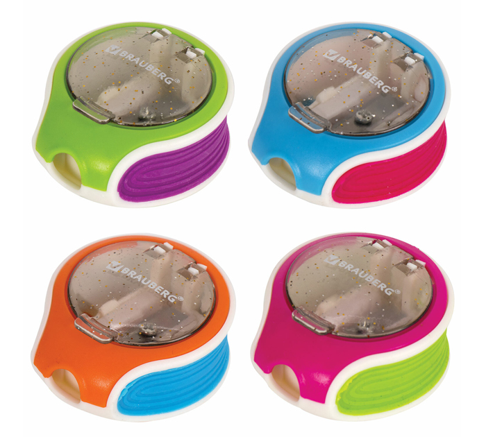 Точилка Brauberg «Mix Soft» 1 отверстие, с контейнером, ассорти