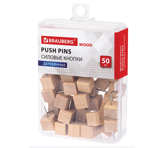 Кнопки силовые Brauberg «Wood» кубики, деревянные, 10мм, 50шт