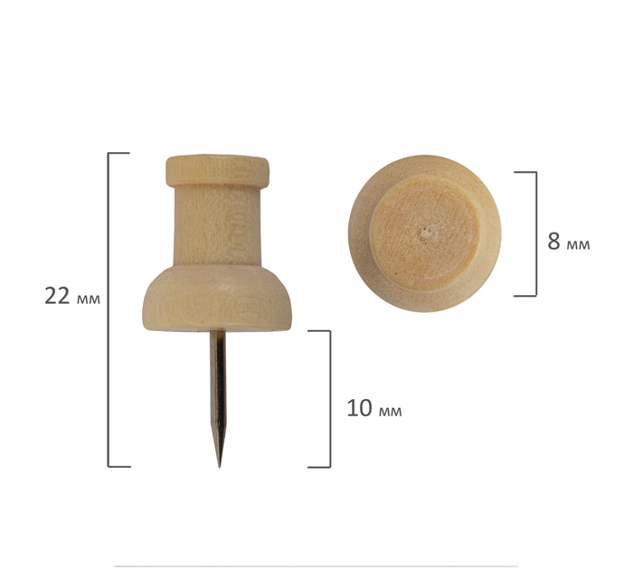Кнопки силовые Brauberg «Wood» деревянные, 10мм, 30шт