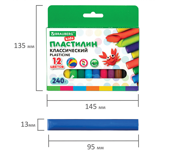 Пластилин Brauberg Kids «Классический» 24 цвета, 240г