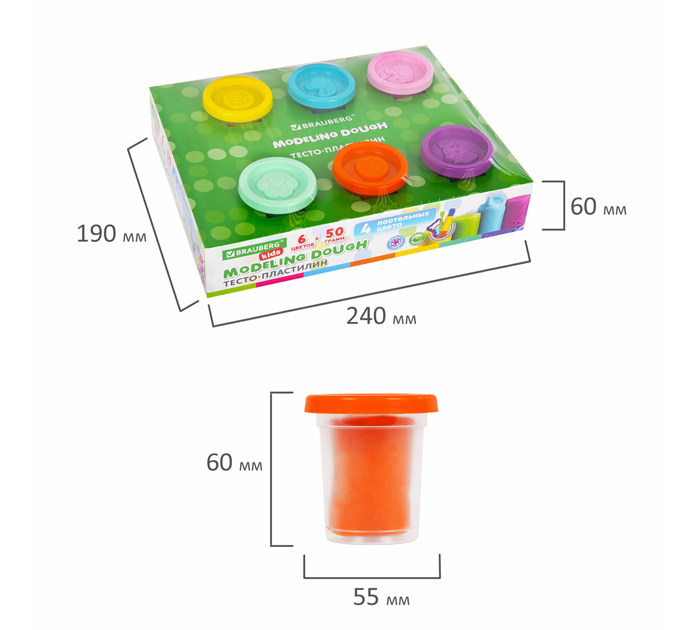 Тесто для лепки Brauberg Kids 6цветов, 300г