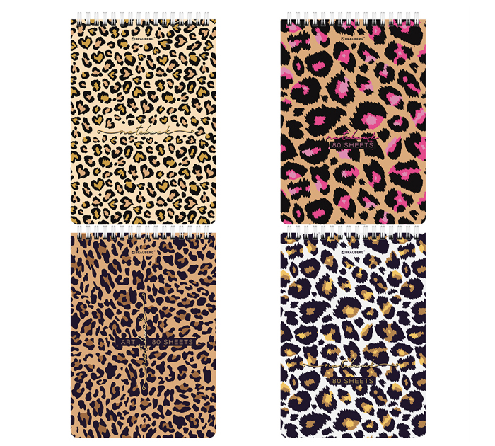 Блокнот А5 на спирали Brauberg «Leopard» 80л, клетка, твердая подложка