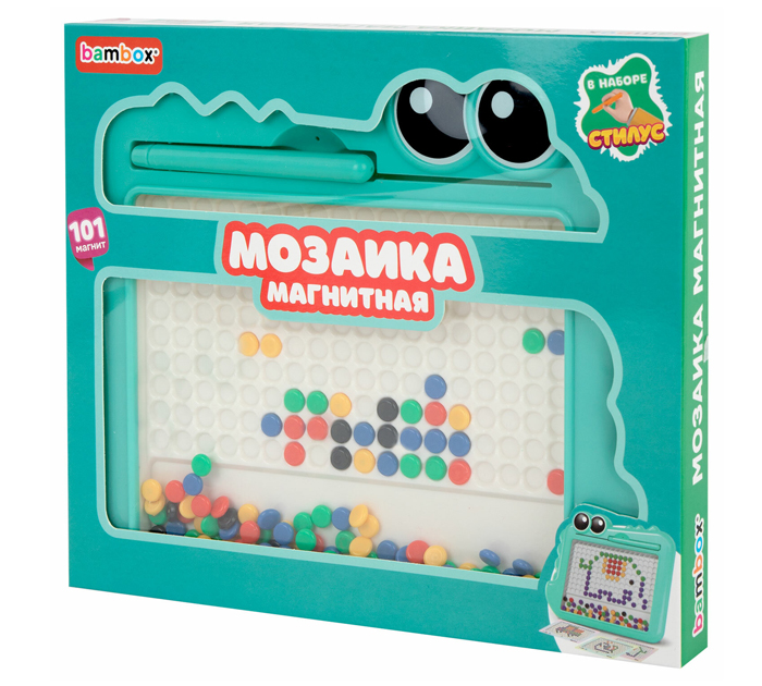 Игра развивающая Мозаика магнитная Bambox «Крокодил», стилус, 101 магнит, 10 карточек, от 3-х лет