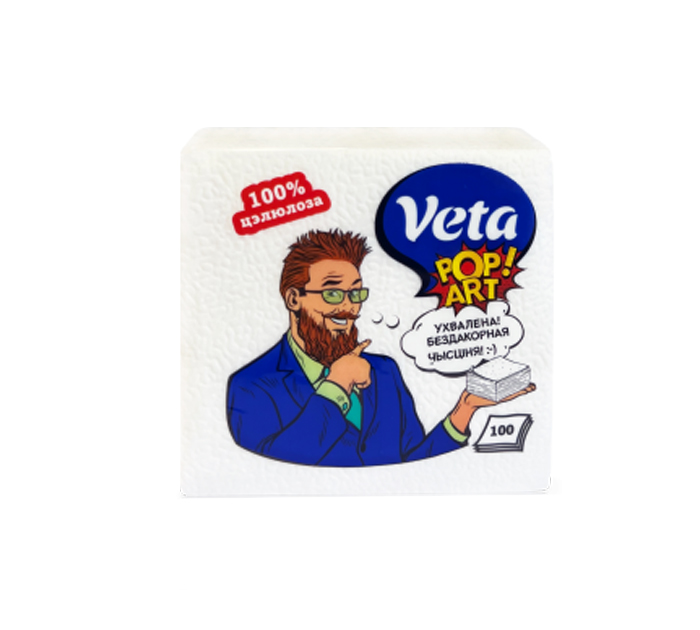 Салфетки бумажные Veta Pop Art 22х22см, неокрашенные, 100шт