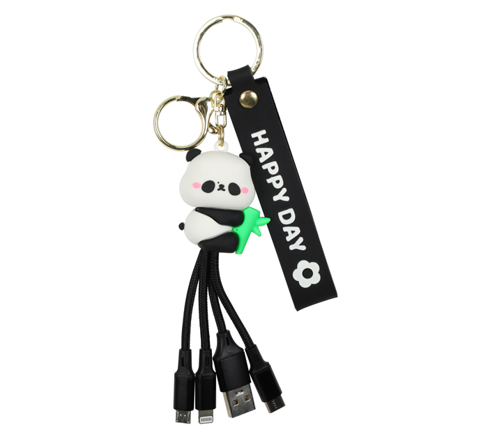 Брелок Кокос «Panda» +USB кабель, резиновый, 15см, черный/белый