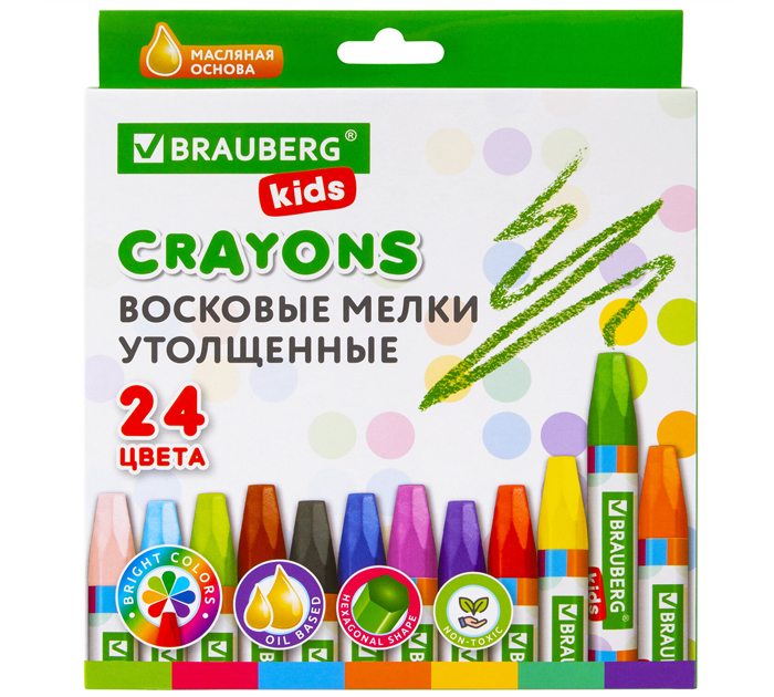 Мелки восковые Brauberg Kids 24 цвета, утолщенные