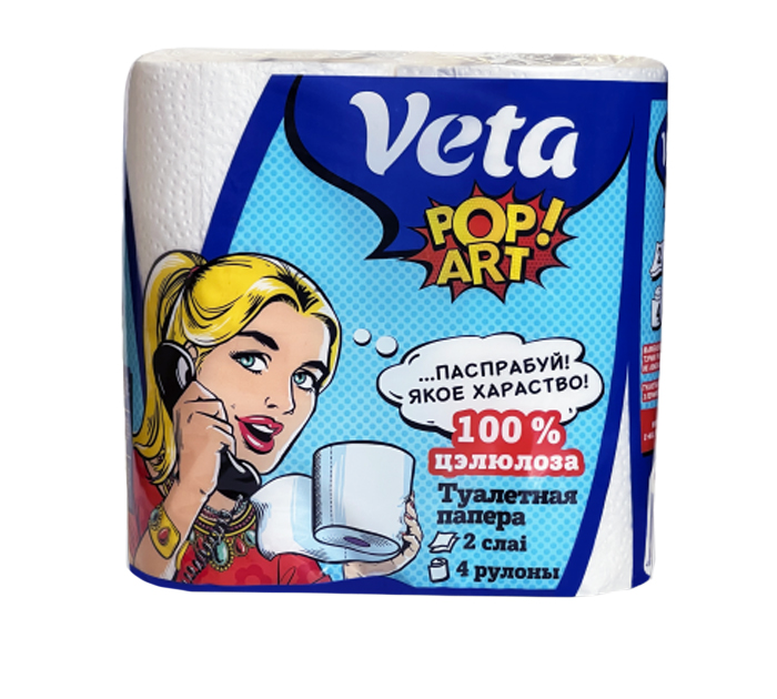 Туалетная бумага Veta Pop Art 2-слойная, 4 рулона, со втулкой
