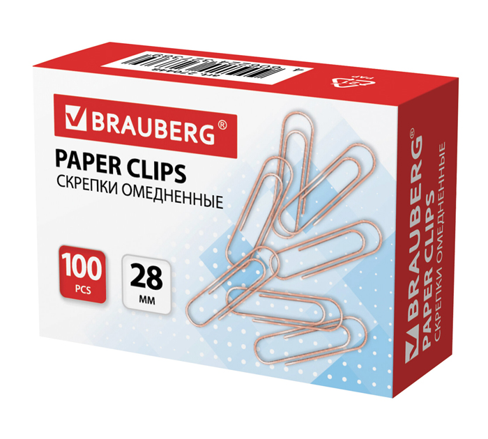Скрепки Brauberg омедненные, 28мм, 100шт