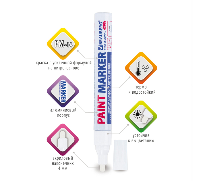 Маркер-краска Brauberg «Professional Plus» нитро-основа, 4мм, белый