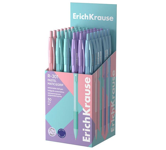 Ручка автоматическая Erich Krause «R-301 Matic&Grip Pastel» синий стержень, узел 0.7мм, линия письма 0.35мм