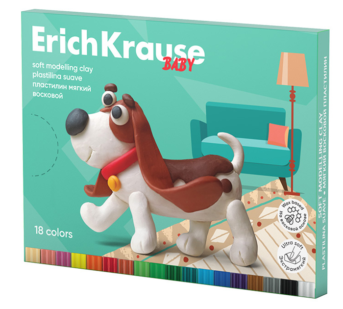 Пластилин Erich Krause «Baby» мягкий, восковой, 18цветов, 234г