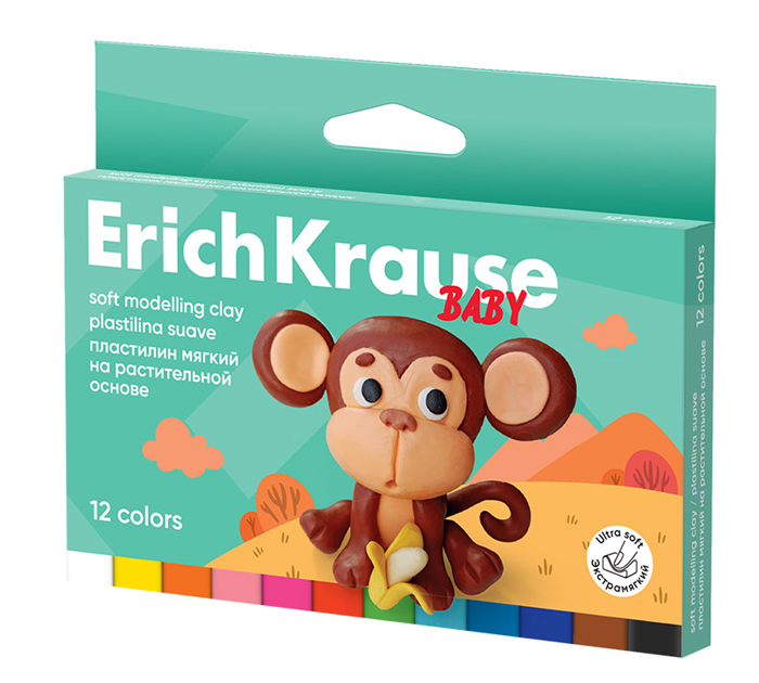 Пластилин Erich Krause «Baby» мягкий, на растительной основе с Алоэ Вера, 12цветов, 180г