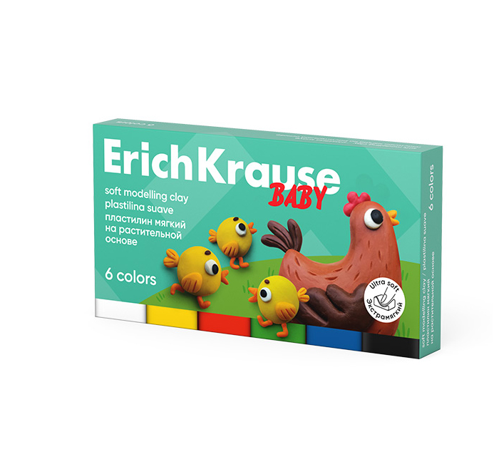 Пластилин Erich Krause «Baby» мягкий, на растительной основе с Алоэ Вера, 6цветов, 120г