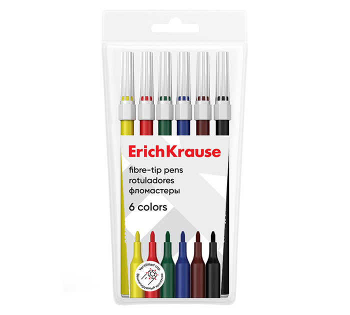 Фломастеры Erich Krause «Light» 6 цветов, смываемые