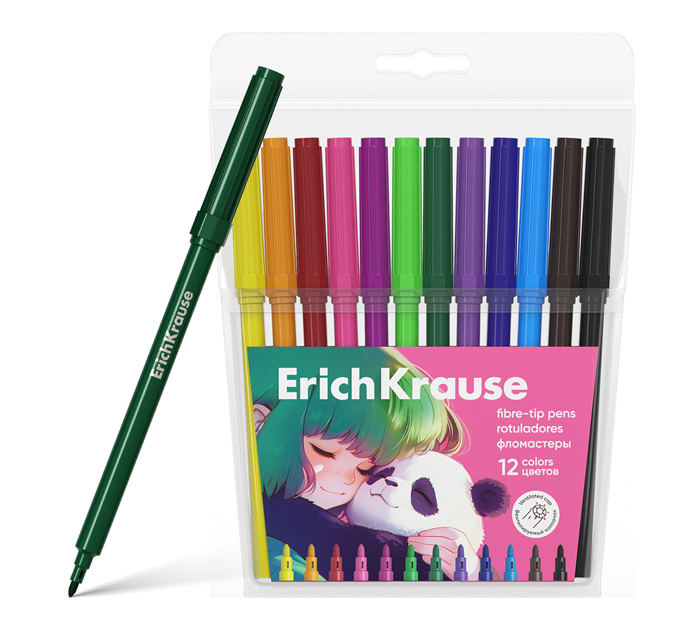 Фломастеры Erich Krause «Panda Hugs» 12 цветов, смываемые