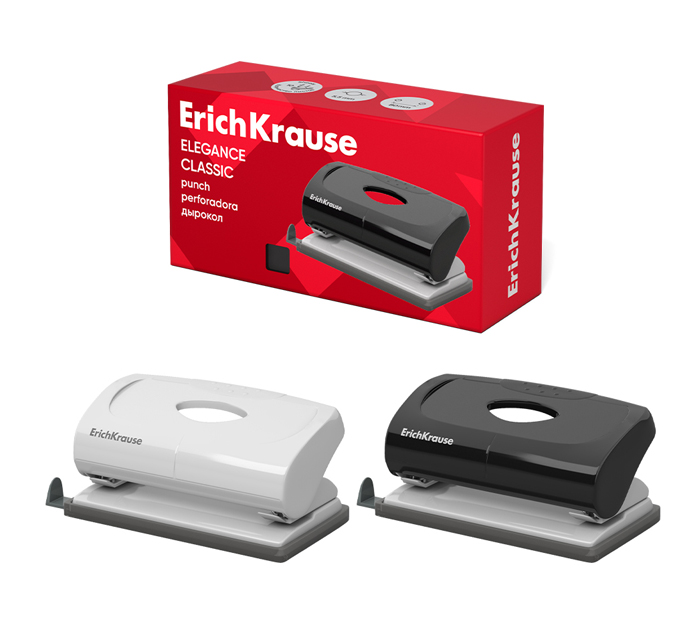 Дырокол Erich Krause «Elegance Classic» на 10л, пластиковый, ассорти, с линейкой