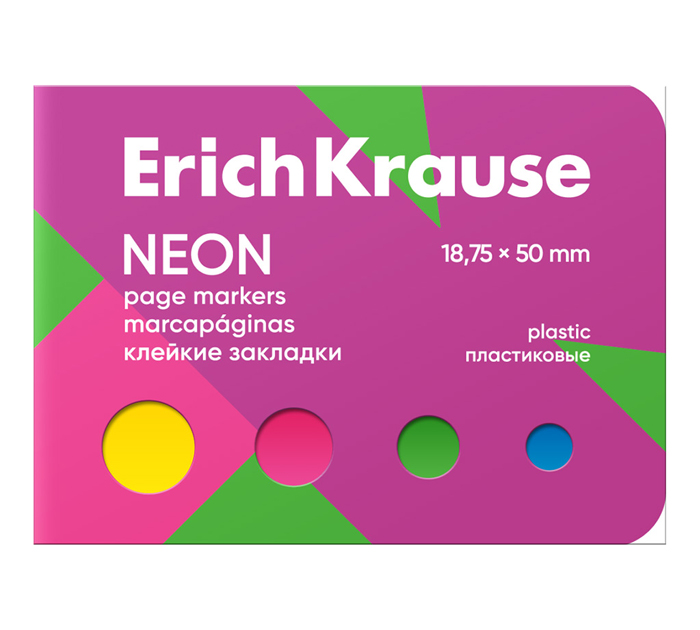 Закладки клейкие Erich Krause «Neon» пластиковые, 18.75х50мм, 4 неоновых цвета, 100л