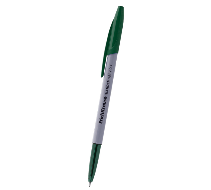 Ручка шариковая Erich Krause «Slender Stick Grey» Super Glide Technology, зеленый стержень, узел 0.7мм, линия письма 0.26мм