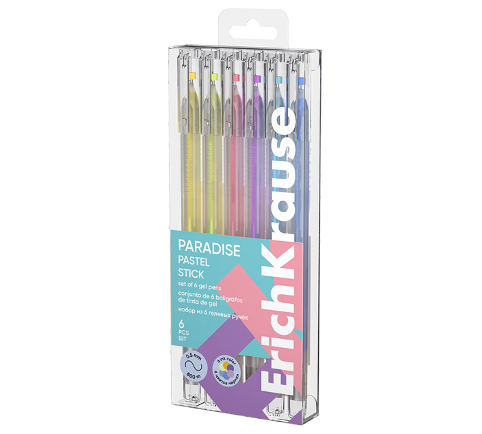 Набор гелевых ручек Erich Krause «Paradise Stick Pastel» 6 цветов, узел 0.6мм, линия письма 0.5мм