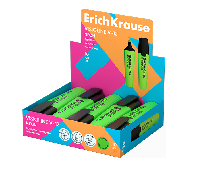 Маркер-текстовыделитель Erich Krause «Visioline V-12 Neon» зеленый, 0.6-5мм