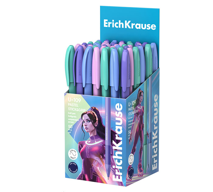 Ручка шариковая Erich Krause «U-109 Stick&Grip Pastel» Ultra Glide Technology, синий стержень, узел 0.7мм, линия письма 0.26мм