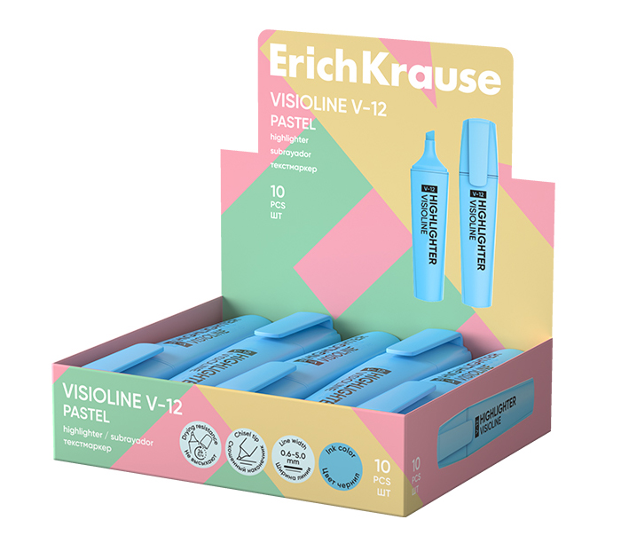Маркер-текстовыделитель Erich Krause «Visioline V-12 Pastel» голубой, 0.6-5мм