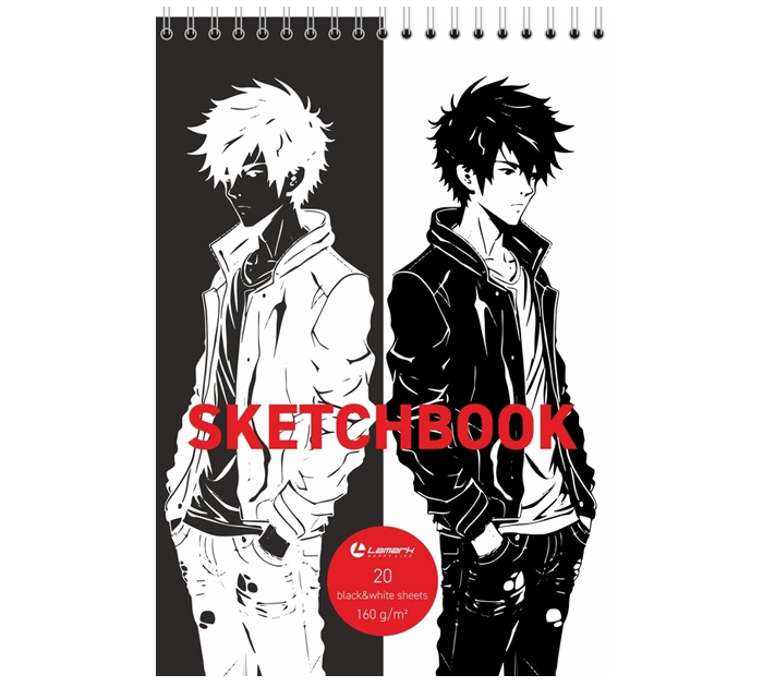 Скетчбук Lamark «Black & White» на спирали, А5, 160г/м², 20л, черная и белая бумага