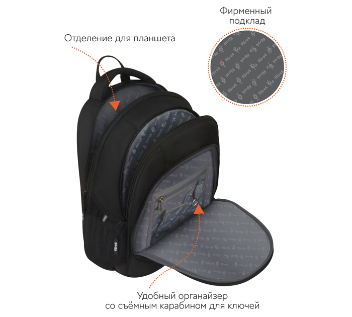 Рюкзак Forst «F-Junior Be yourself» 380х290х180мм, анатомическая спинка, 2 отделения, 3 кармана