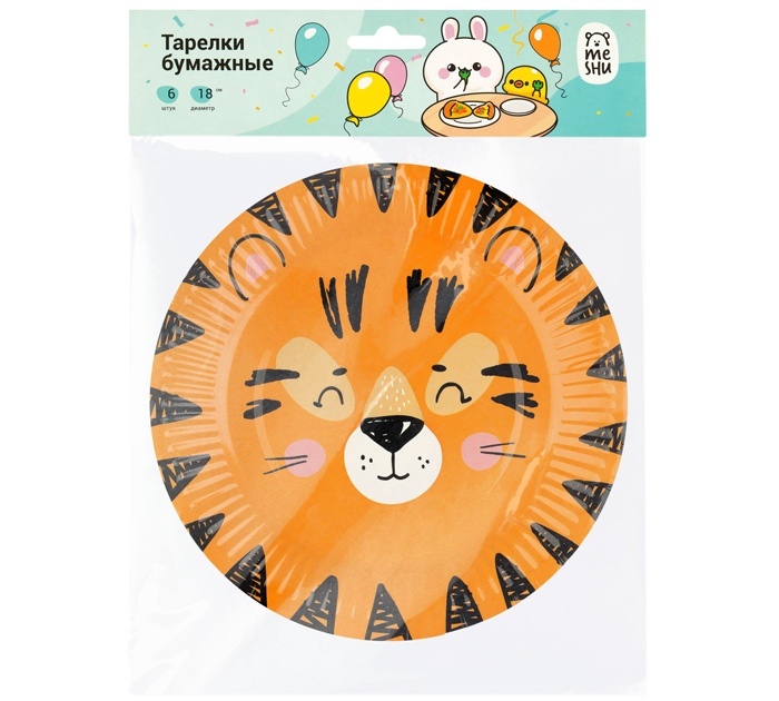 Тарелка бумажная праздничная Meshu «Wild cats» d180мм, 6шт. в упаковке