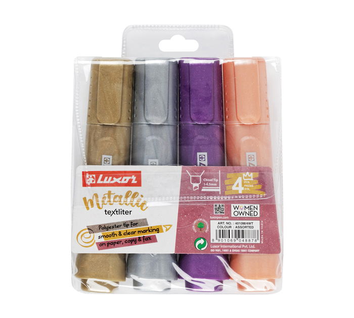 Маркеры текстовые (набор) Luxor «Textliter Metallic» 4 цвета, 1-5мм