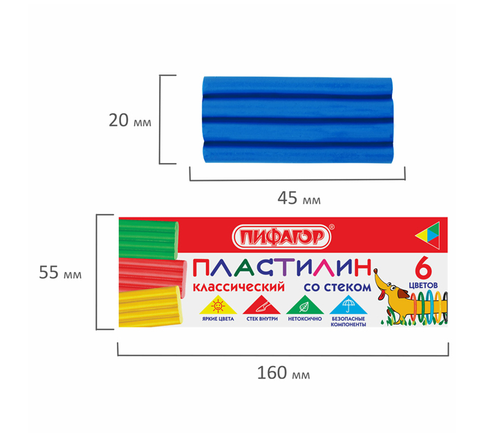 Пластилин Пифагор «Веселая такса» 6 цветов, со стеком, 90г