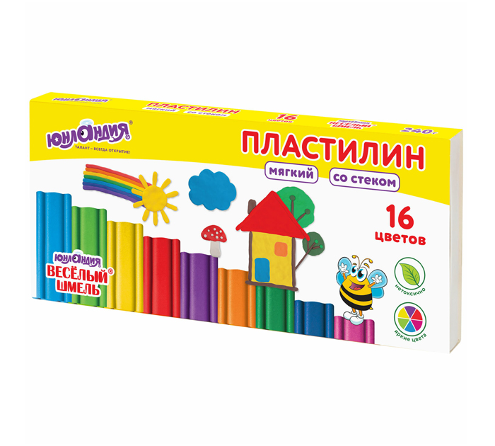 Пластилин Юнландия «Веселый шмель» мягкий, 16 цветов, со стеком, 240г