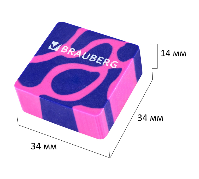 Ластик Brauberg «Clarity» 34х34хх14мм, ассорти